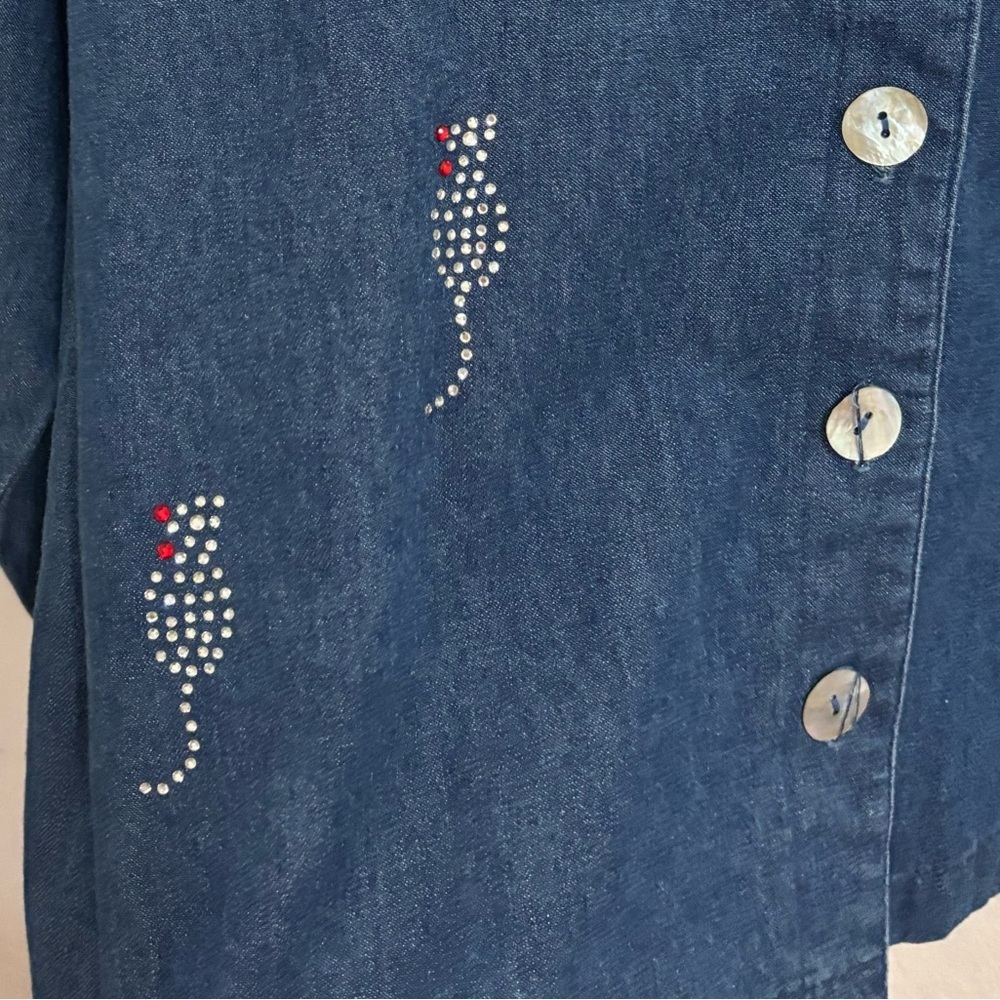 Vintage bling cats denim button down top - Picture 3 of 7